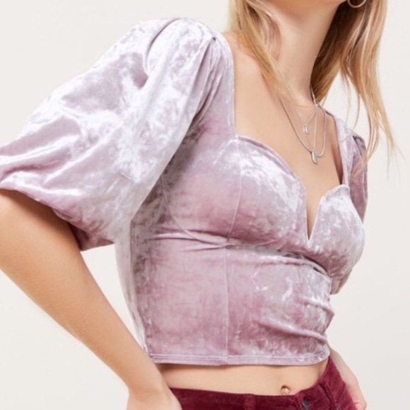 Urban Outfitters Purple Velvet Puff Sleeve Corset Top Size M